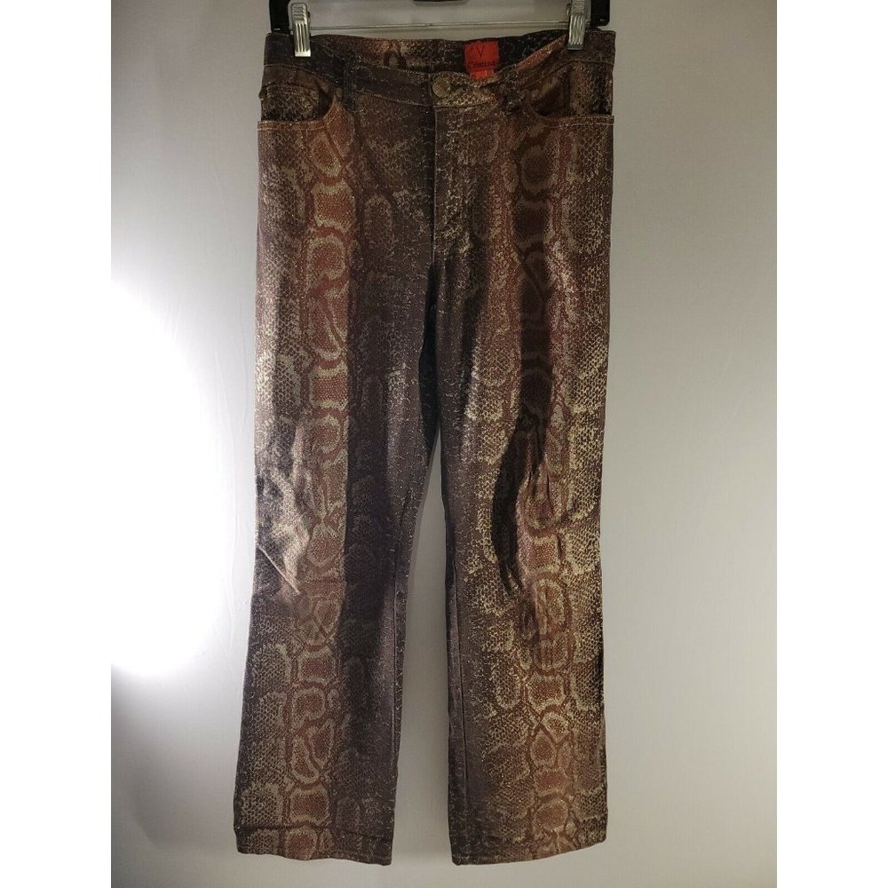 V Cristina Brown Gold Glitter Snake Print Size 6 Straight Leg Denim Jeans